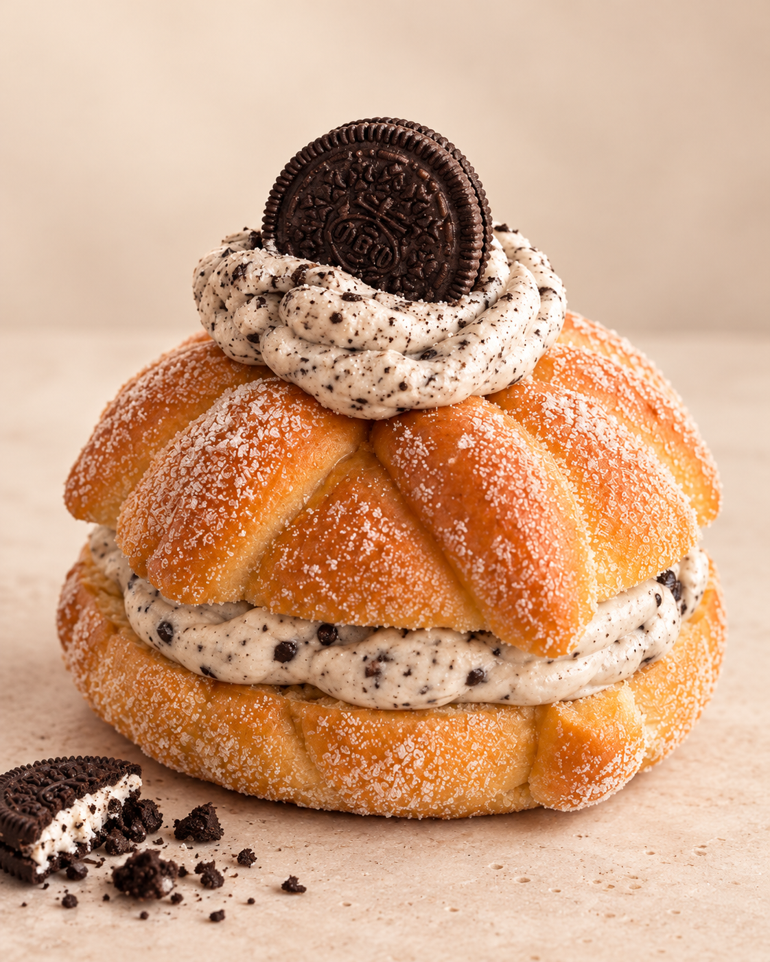 Pan de muerto DOFFLE con crema de Oreo y galleta de chocolate